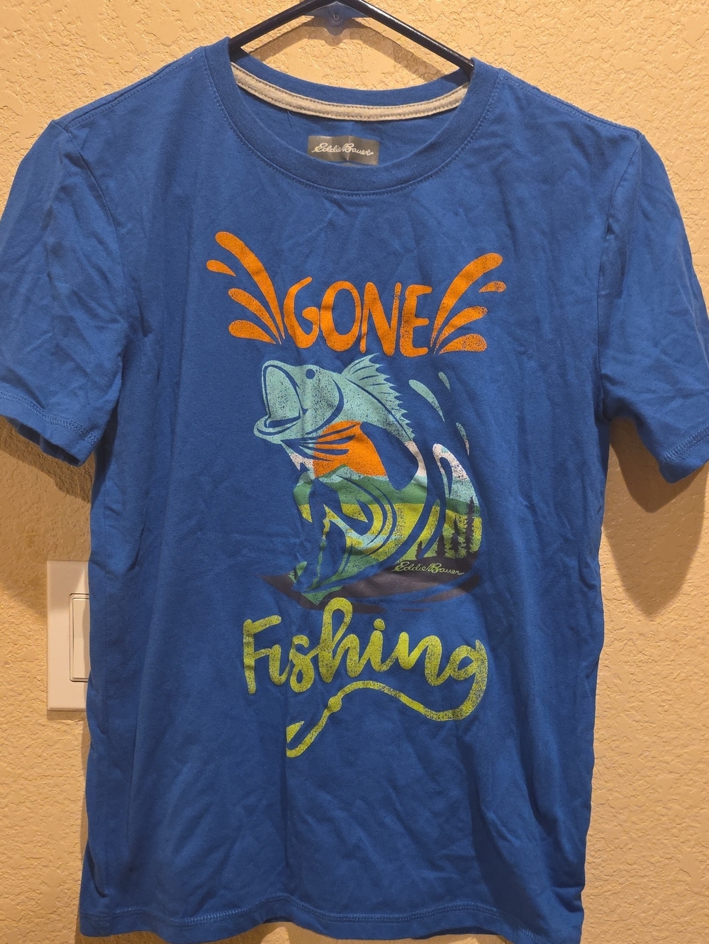 Eddie Bauer Royal Blue 'Gone Fishing' Graphic Tee with Orange & Lime Accents